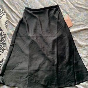 Satin Black Midi Skirt